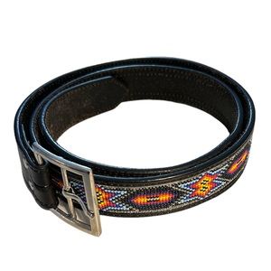 Vintage Leather Belt with Seed Bead Design Size:44